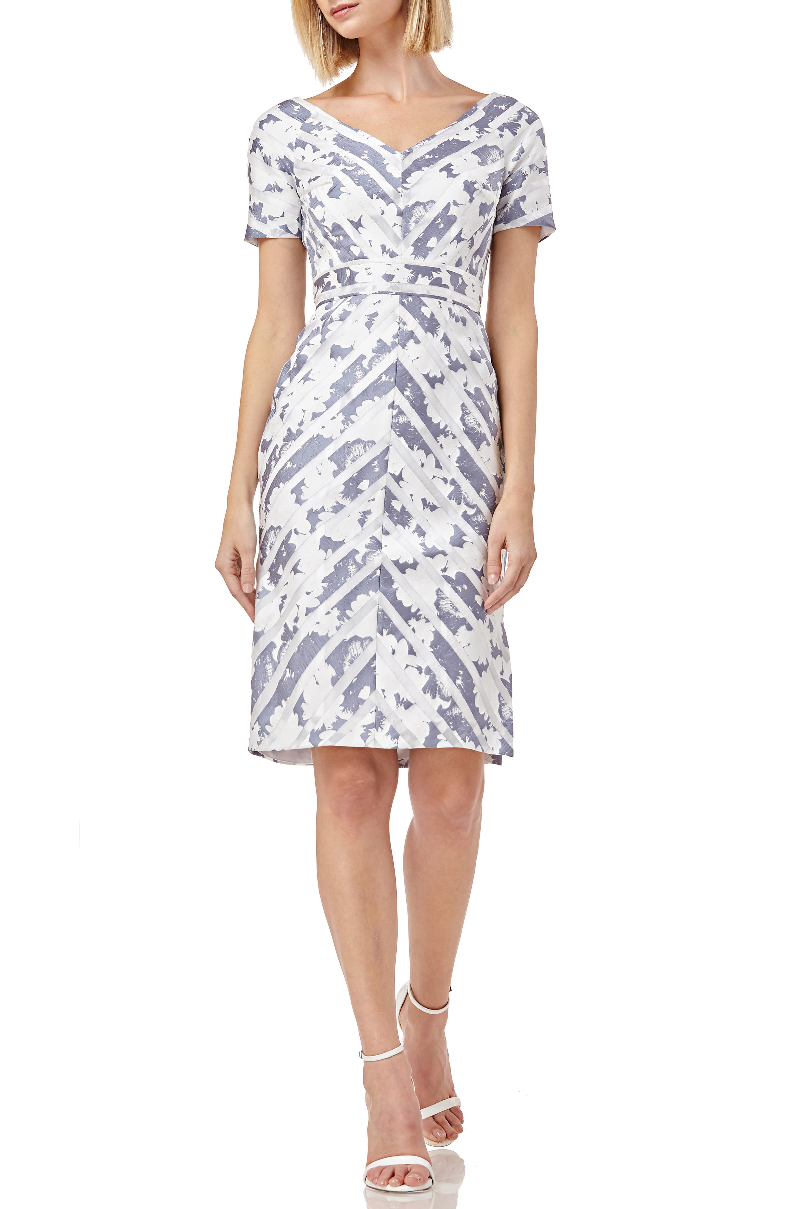 Kay Unger Portrait Neck Sheath Dress, White