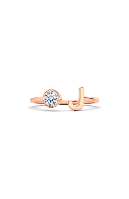 Shop Hautecarat Letter Lab Created Diamond 18k Rose Gold Ring In 18k Rg