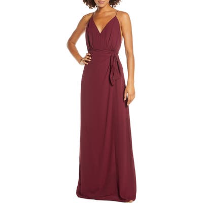 Wayf The Wynona Faux Wrap Gown, Red