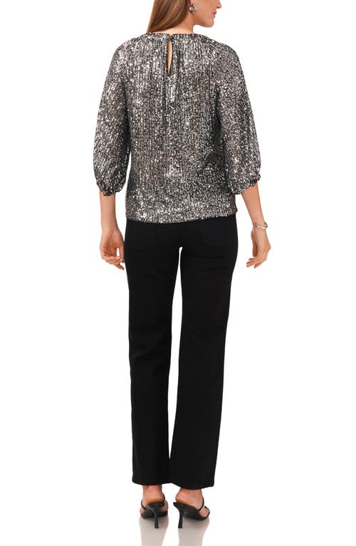 Shop Vince Camuto Sequin Keyhole Neck Blouse In Charcoal Black