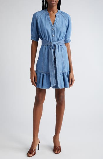 Veronica Beard Kanika Belted Denim Minidress In Iceberg