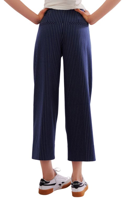 Shop Free People Acadia Stripe Crop Trousers In Blue Combo - Pinstr