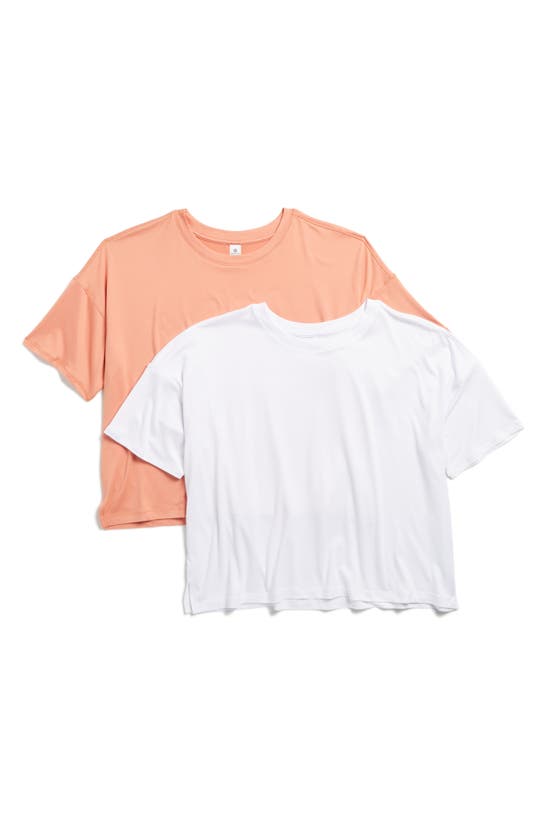Shop 90 Degree By Reflex 2-pack Deluxe Cropped T-shirts In Canyon Clay/white