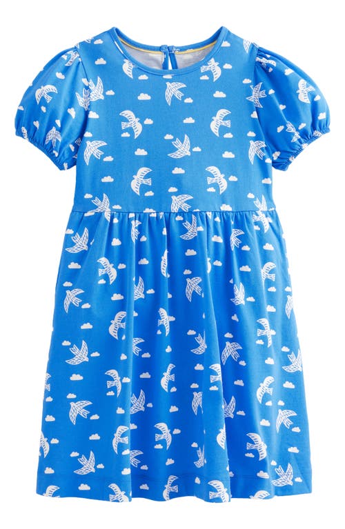 Mini Boden Kids' Puff Sleeve Cotton Jersey Dress in Cabana Blue Birds