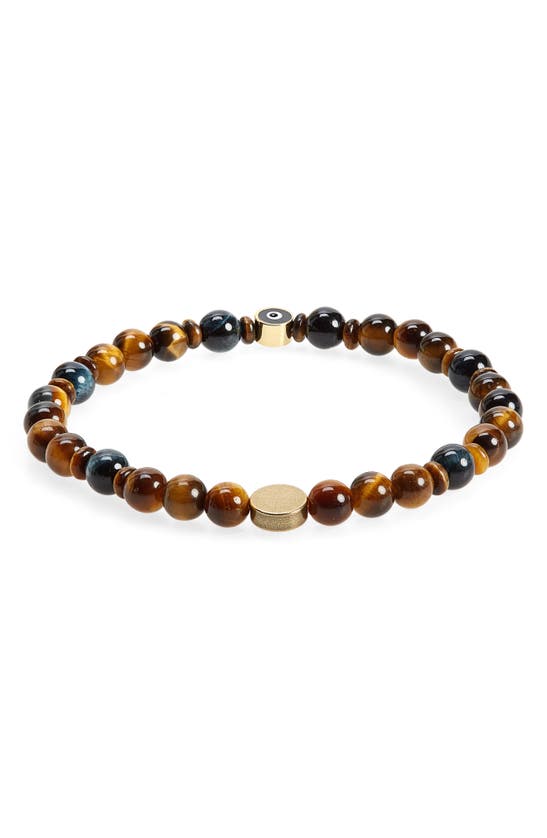 Shop Caputo & Co Evil Eye Beaded Stretch Bracelet In Tiger Eye