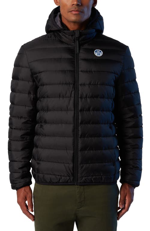 Sky Water Resistant Hooded Puffer Jacket in Black