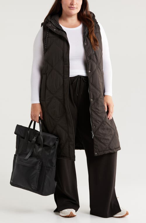 Shop Zella Long Hooded Puffer Vest In Black