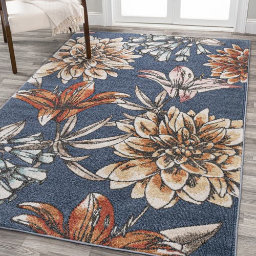 Shop Jonathan Y Giglio Modern Botanical Flower Area Rug In Blue/orange/cream