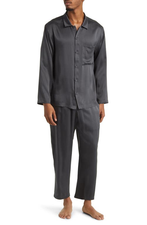 Long Sleeve Washable Silk Pajamas in Meditative Grey