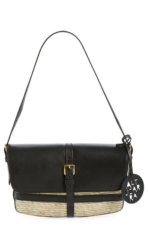 Shop Altuzarra Watermill Flap Leather & Woven Palm Shoulder Bag In Natural/black