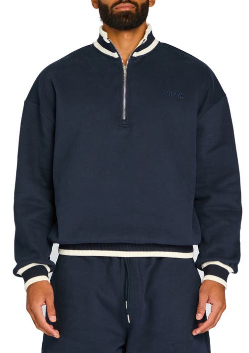 Shop Ser.o.ya Theodore Oversized 3/4 Zip Pullover In Navy/white