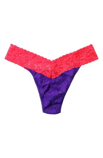 Shop Hanky Panky Colorplay Original Lace Thong In Electric Purple/coral Gables