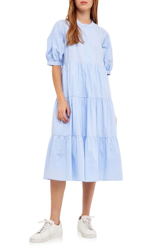 Shop English Factory Puff Sleeve Dress In Powder Blue