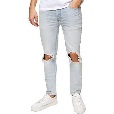Topman Blowout Skinny Jeans, Blue