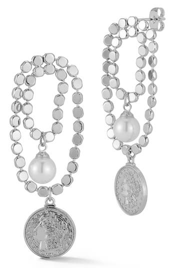 Sphera Milano Freshwater Pearl & Coin Drop Earrings In Silver