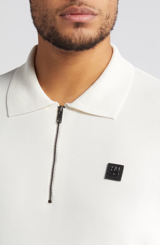 Shop Hugo Sayfong Quarter Zip Sweater Polo In Open White