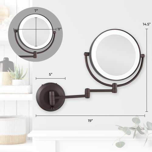 Zadro Lighted Wall Mounted Makeup Mirror With 10x/1x Magnification & Extendable Arm In Oil-rubbed Bronze