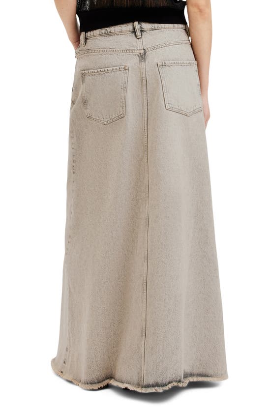 Shop Allsaints Noir Asymmetric Waist Denim Maxi Skirt In Sand Grey