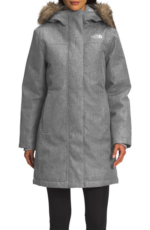 The North Face Arctic Waterproof 600-Fill-Power Down Parka with Faux Fur Trim in Medium Grey Heather