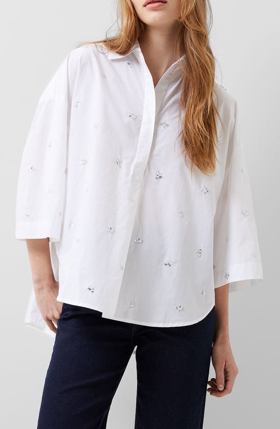 Shop French Connection Rhodes Rhinestone Shirt In Linen Whit