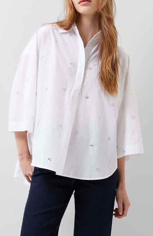 French Connection Rhodes Rhinestone Shirt Linen Whit at Nordstrom,