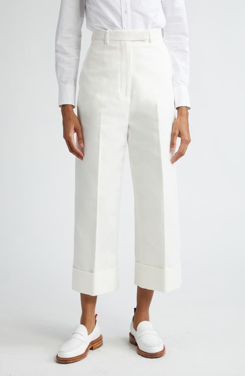 High Waist Straight Leg Cotton Canvas Crop Pants in Off White