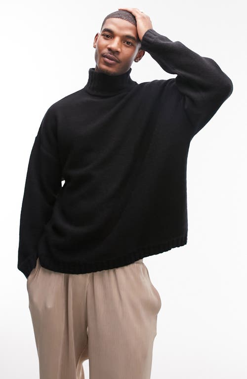 Cable Stitch Trim Mock Neck Sweater in Black