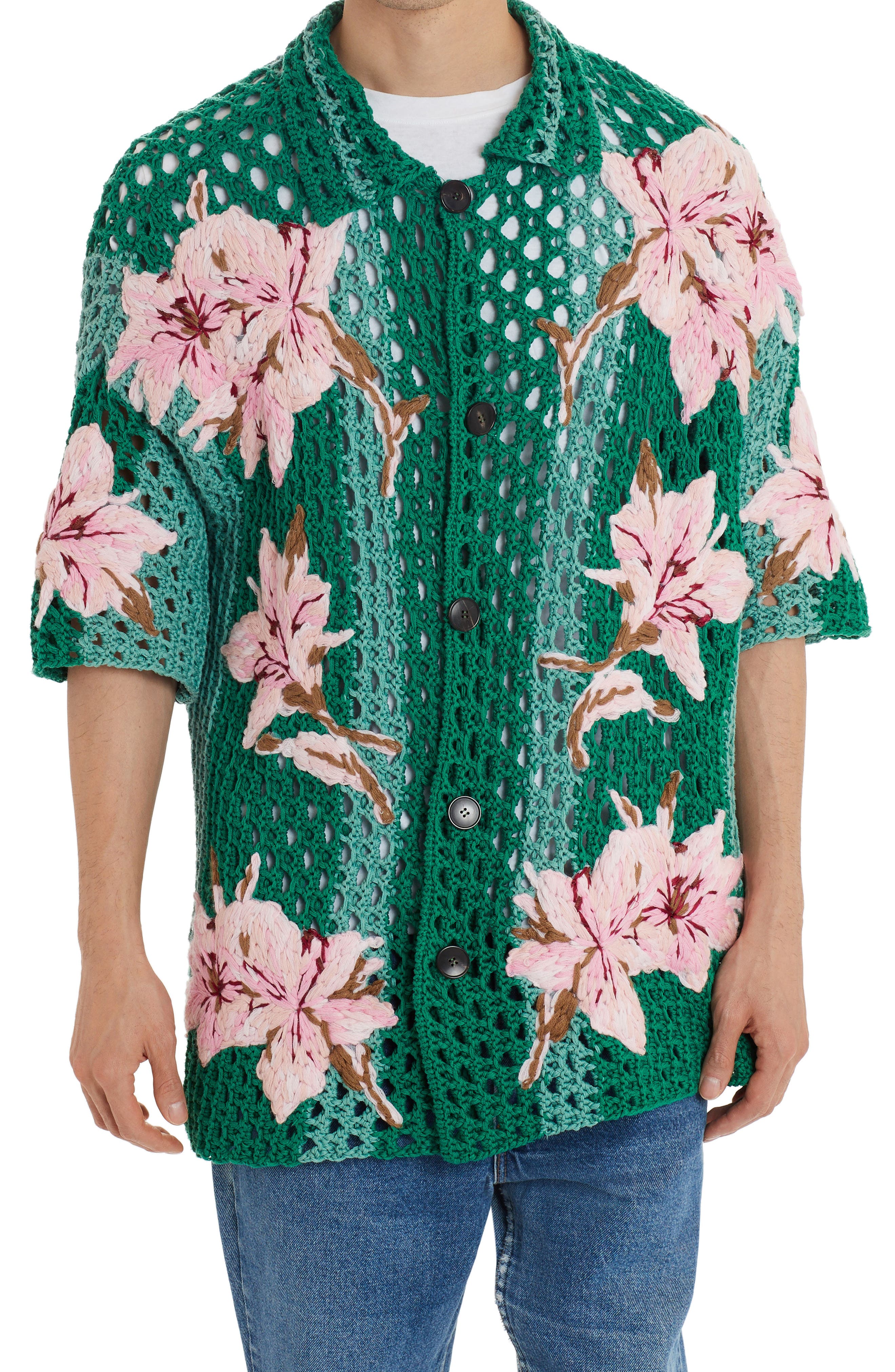 valentino crochet knit bowling shirt