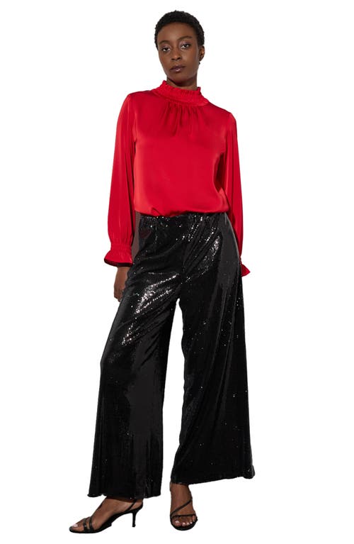 Ming Wang Smocked Trim Crêpe De Chine Charmeuse Top In Dusk Red