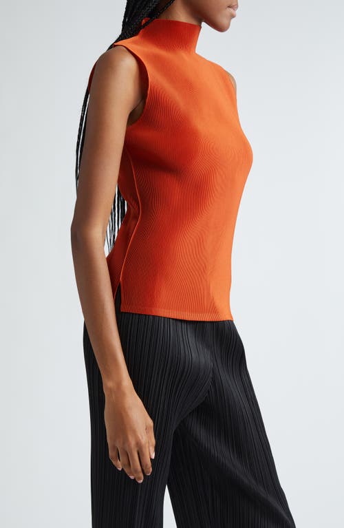 Shop Issey Miyake Pleats Please  Pleated Funnel Neck Sleeveless Top In Terracotta