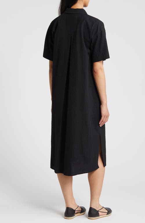 Shop Eileen Fisher Short Sleeve Organic Cotton Midi Shirtdress In Black