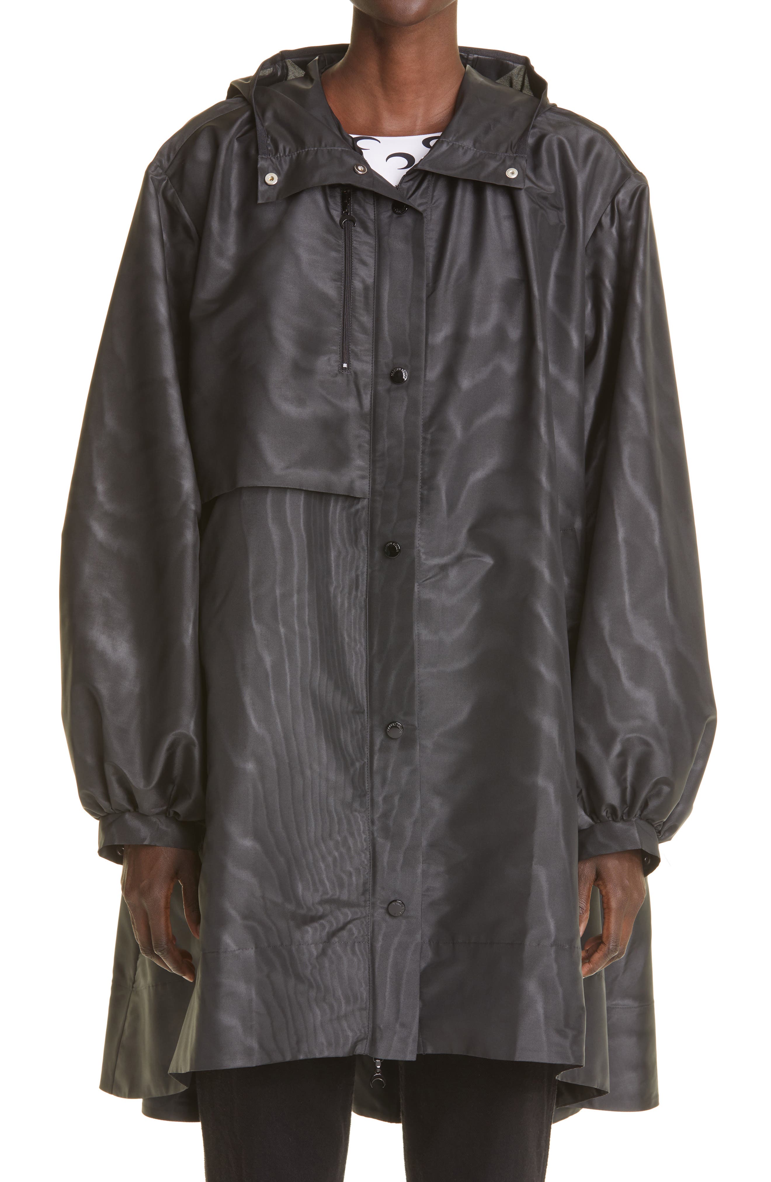 Marine Serre Hooded Moire Windbreaker in Black at Nordstrom, Size Small
