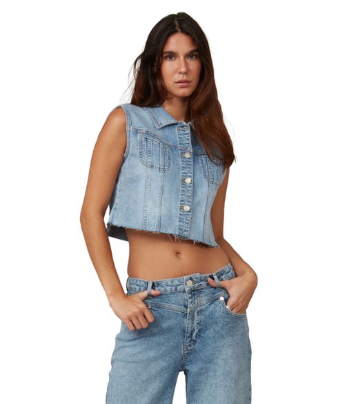 Lola Jeans Gabbie Cropped Denim Vest In Stone Blue Skyline