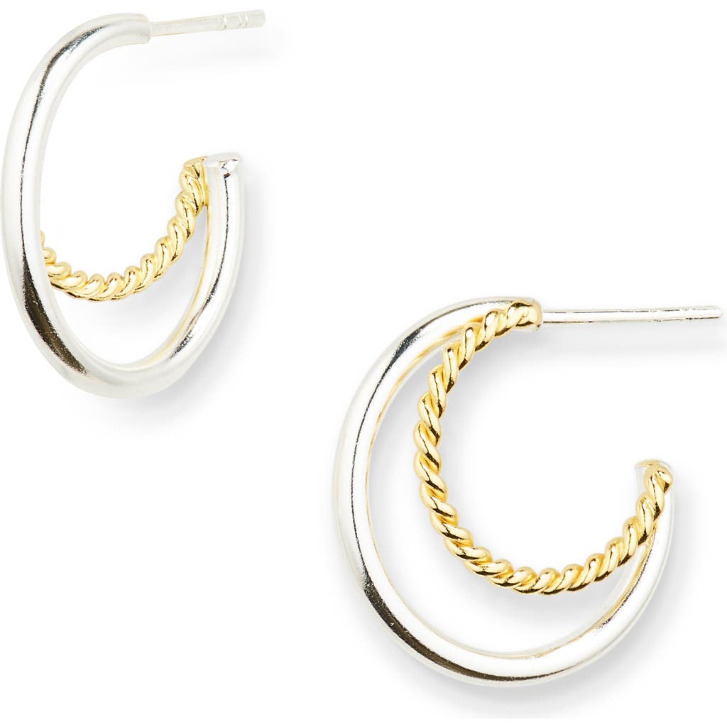 Argento Vivo Sterling Silver Two-tone Hoop Earrings In Metallic