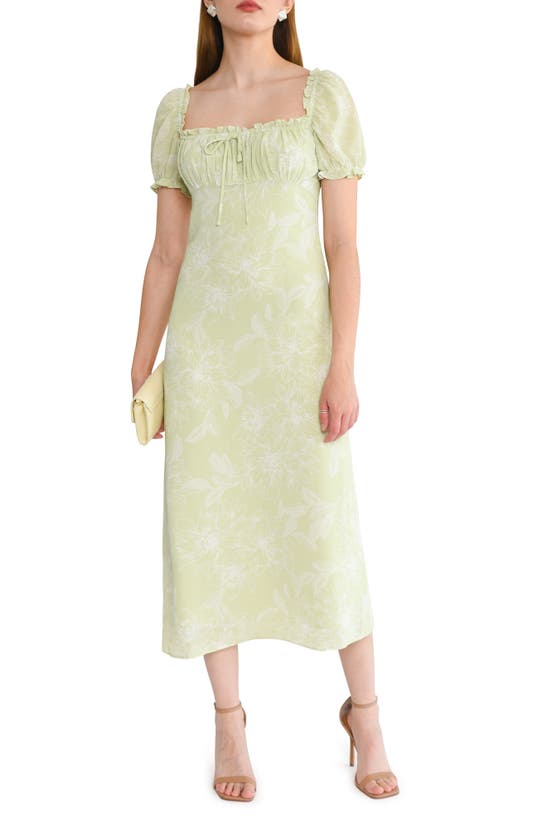 Shop Wayf Felicity Floral Print Midi Dress In Sage Sketch