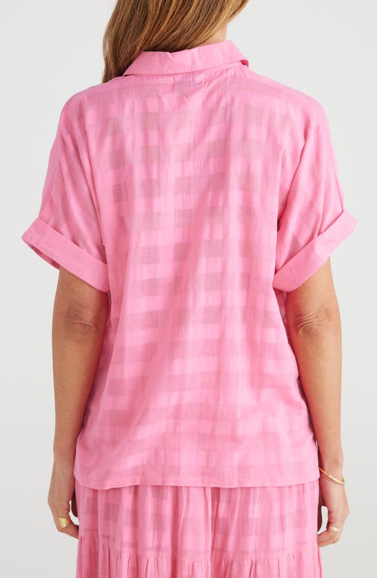 Shop Brave + True Alice Short Sleeve Cotton Button-up Shirt In Pink Window Check