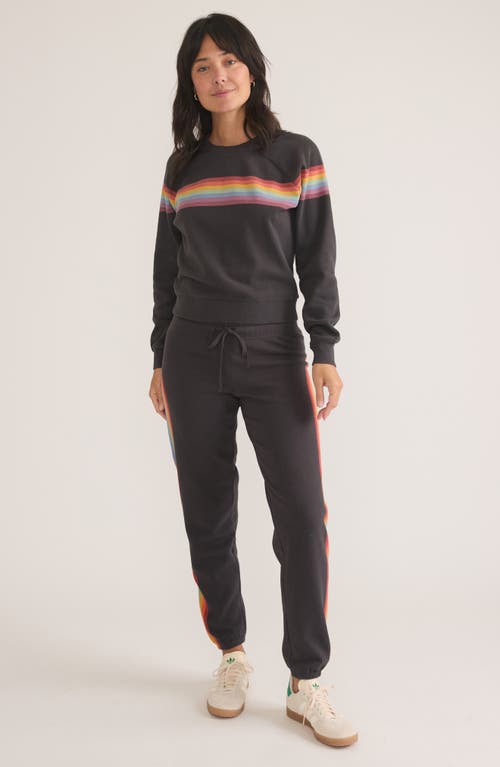 Shop Marine Layer Anytime Stripe Raglan Sweatshirt In Washed Black Stripe