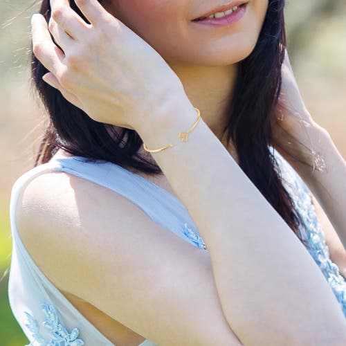 Luvmyjewelry One Way Arrow Sterling Silver Diamond Adjustable Cuff In 14kt Gold Vermeil On Sterling