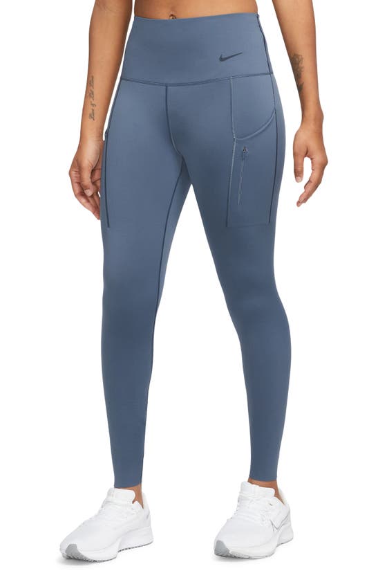 Nike Women's Go Therma-fit High-waisted 7/8 Leggings With Pockets In Diffused Blue/ Black