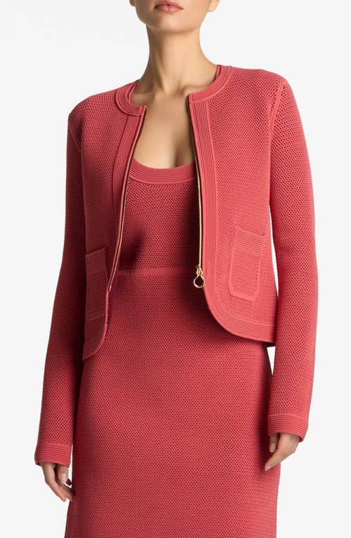 St. John Collection Two-Tone Zip Double Face Sweater Jacket Rose/Dark Claret Multi at Nordstrom,