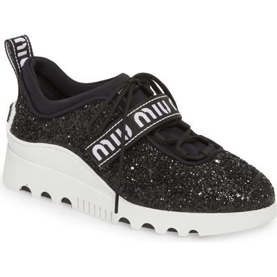 Miu Miu Logo Strap Platform Sneaker, Black