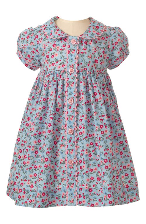 Rachel Riley Floral Puff Sleeve Cotton Dress Blue at Nordstrom,