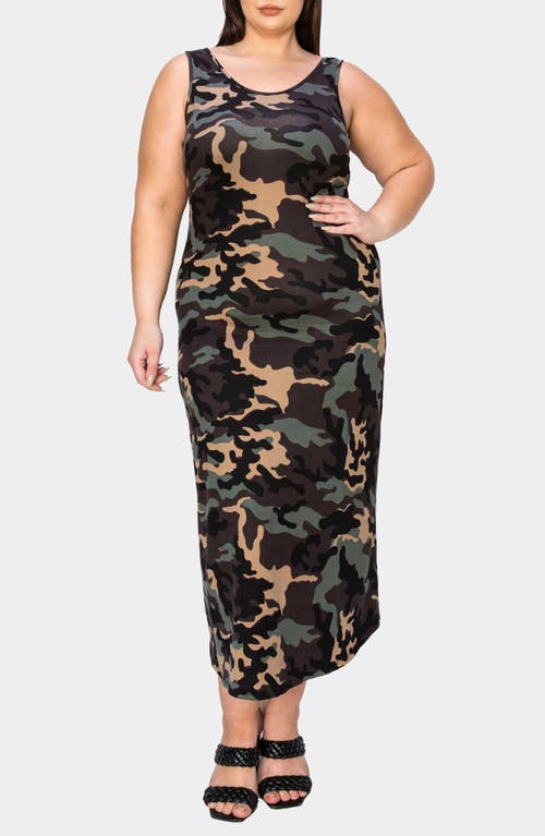 Shop L I V D Camo Essential Tank Maxi Dress In Olive