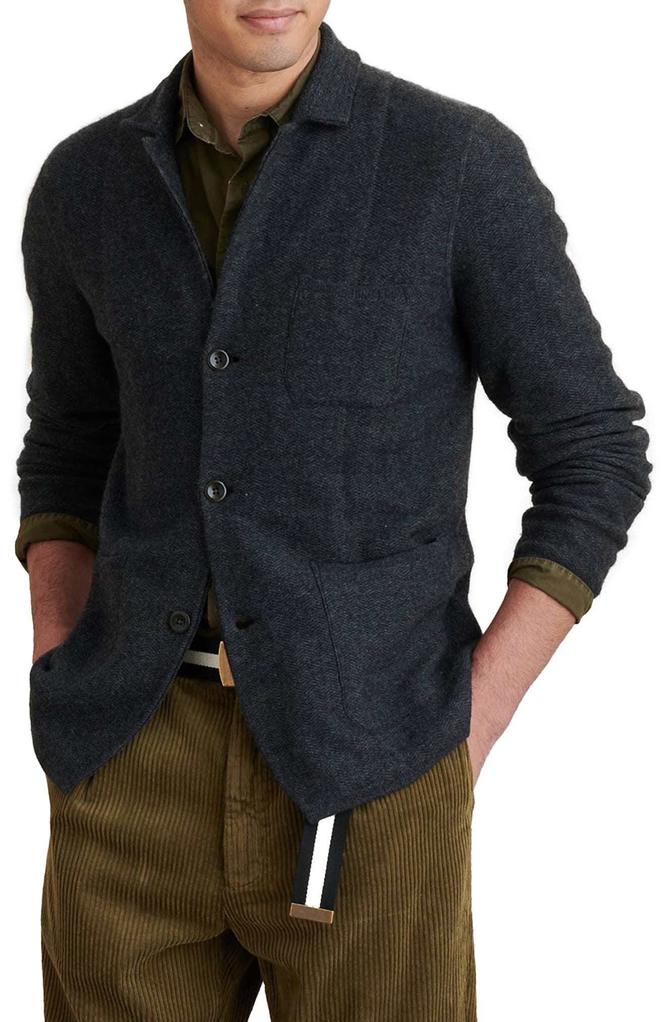 Alex Mill Herringbone Merino Wool Blazer In Charcoal