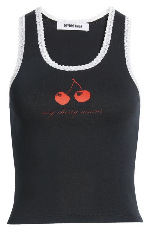 Shop Daydreamer My Cherry Amour Lace Trim Tank Top In Black Onyx