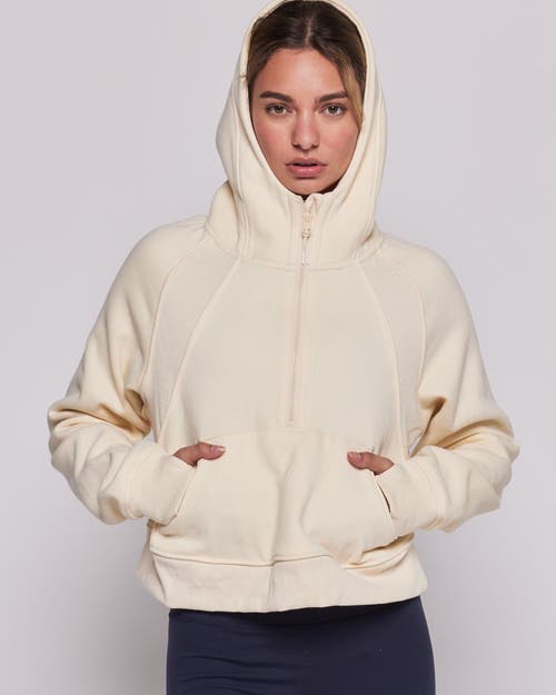 Shop Rebody Active Effortless Fleece Half Zip Hoodie In Bone