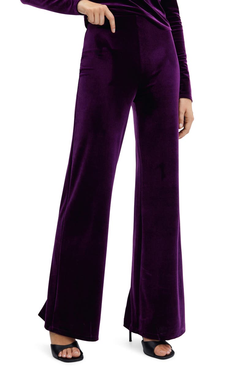 MANGO High Waist Velvet Flare Pants, Main, color, Purple