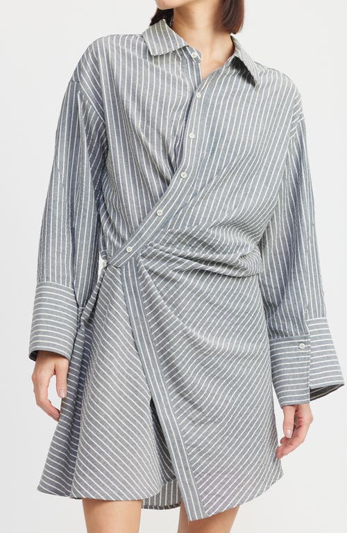 Shop En Saison Jj Stripe Long Sleeve Cotton Blend Mini Shirtdress In Navy