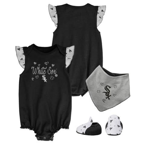 Girls Newborn & Infant Black Chicago White Sox 3-Piece Home Plate Bodysuit Bib & Booties Set