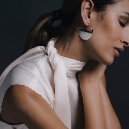 Freya Rose Women's White Hand Carved Mother Of Pearl Rose Hoop Earrings In Gold